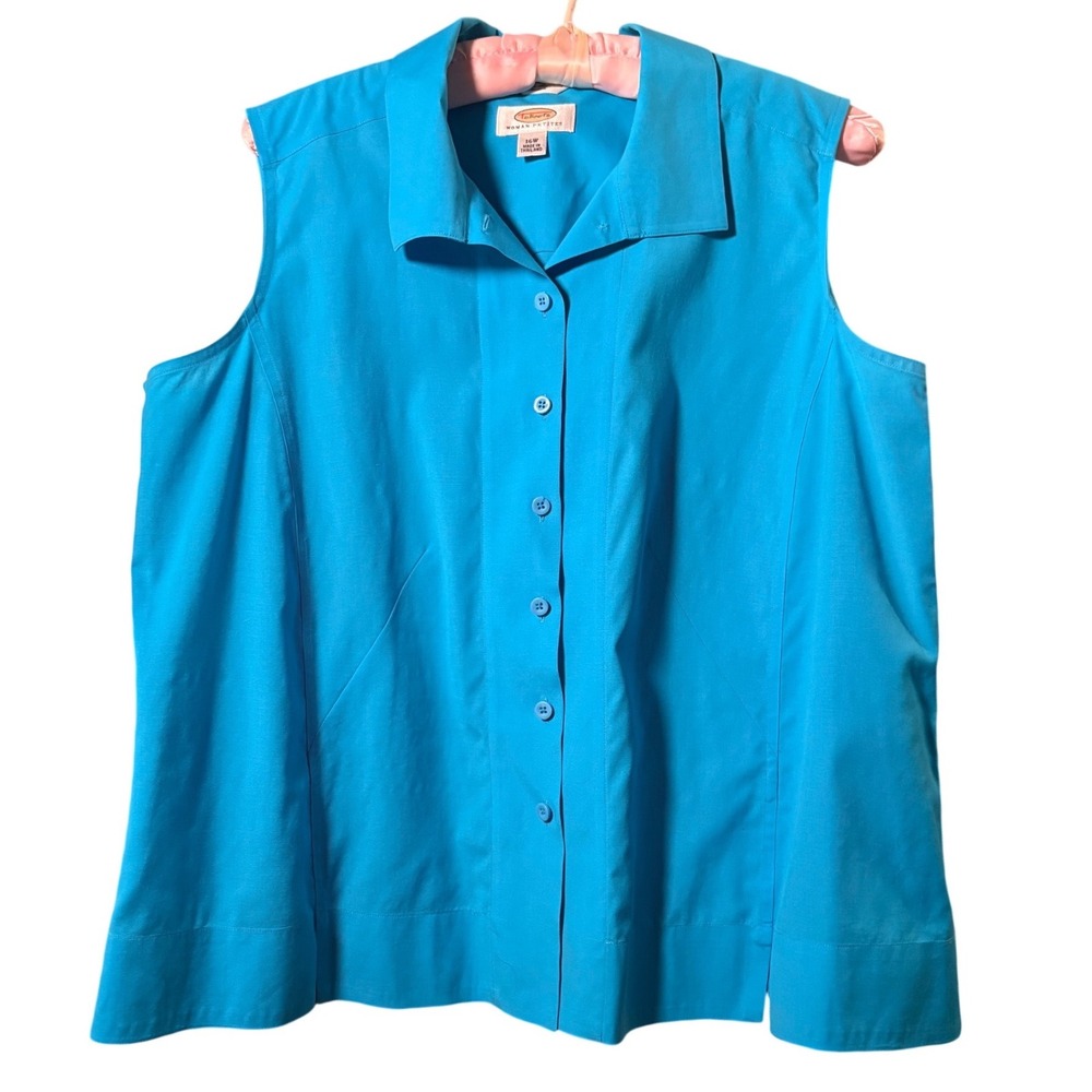 Talbot Sleeveless Button Down Women 16W Blue Excellent Wrinkle Resistant Stretch